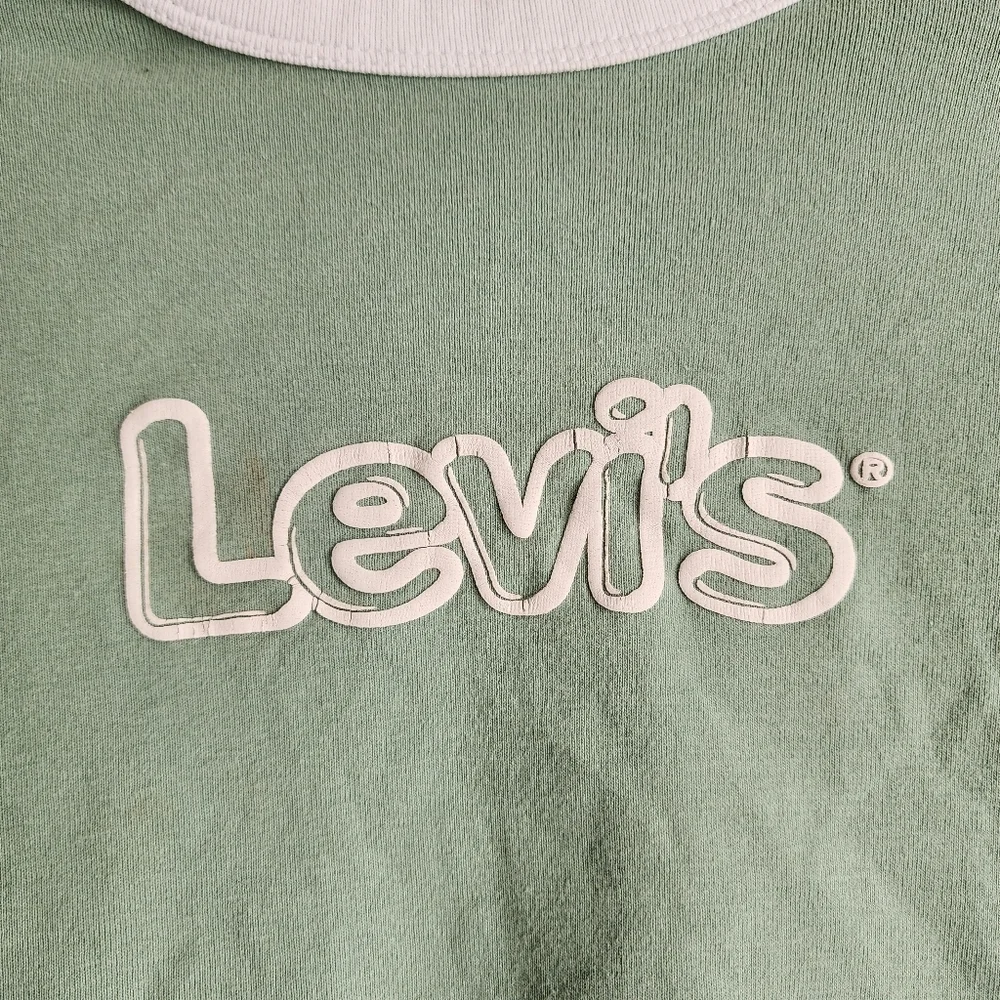 Levi's green and white crop top Short sleeve shirt Size L - Picture 2 of 9